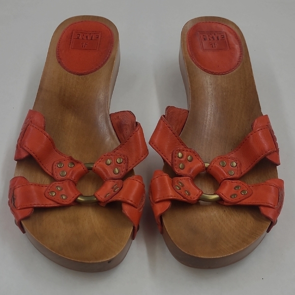 Frye Orange Leather Sandals with Decorative Ring Size 9.5 - Picture 2 of 9